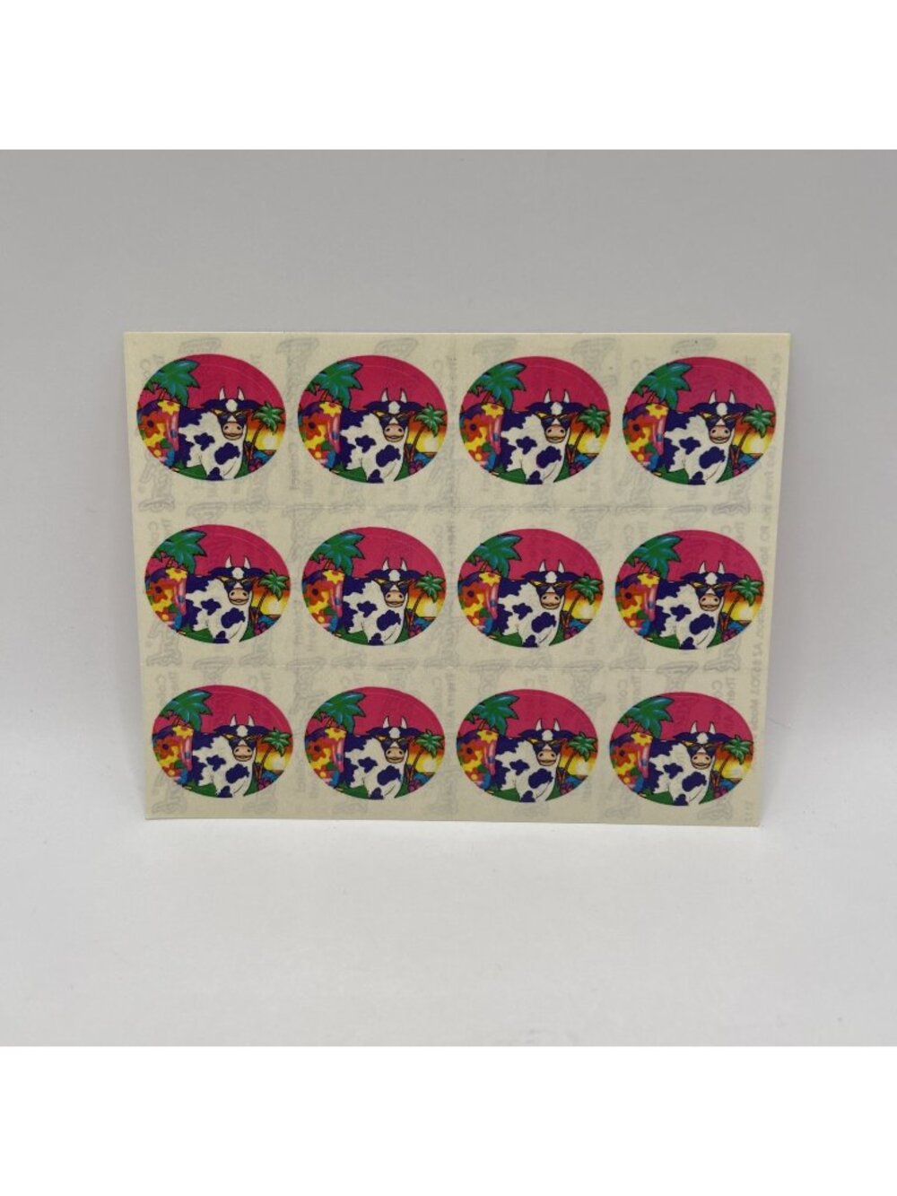 Lisa Frank #S112 FLOWER COWS PALM TREE FULL SHEET Stickers RARE VINTAGE Pink Fun